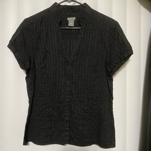 Tops - Ann Taylor black polka dot, shirt sleeve vneck blouse